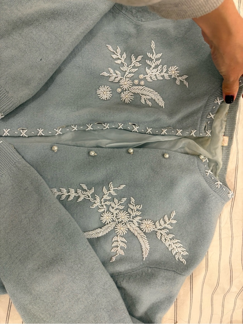 Vintage Blue Embroidered Cardigan Sweater